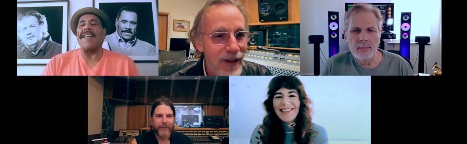 Pensado’s Place recently hosted an episode with members of the super-group that created the collaborative album Let the Rhythm Lead: Haiti Song Summit, Vol. 1. Pictured L-R, top row: Herb Trawick, Jackson Browne and Dave Pensado; bottom row: Jonathan Wilson and Jenny Lewis.