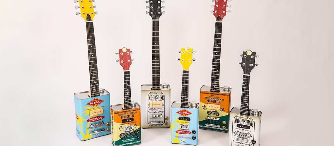 Bohemian electric oil-can guitars and ukuleles are now available with Limited Edition graphic designs