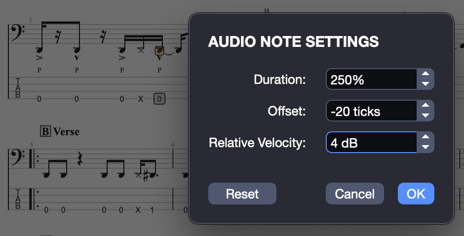 Audio note settings