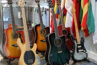 Guitars ready to be dispatched from Guitar Aid base in Exeter Devon.UK